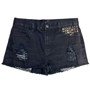 Forever 21 | Black Studded Fray Hem Jean Shorts